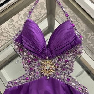 Jasz Couture Purple Silky Beaded Gown